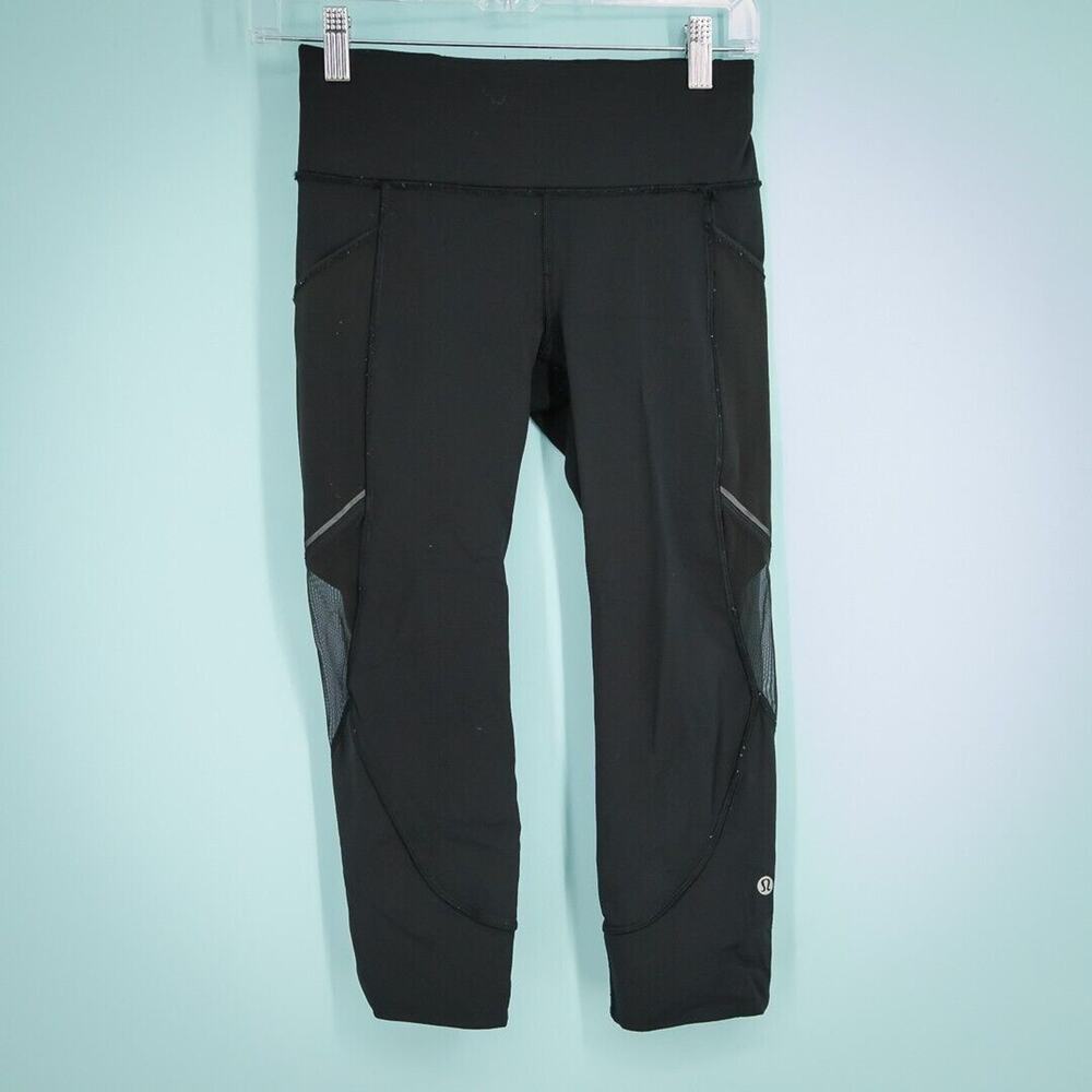 Lululemon Size 4 Black Fast As Light Crop Pull On Stretch Active Mesh Leggings